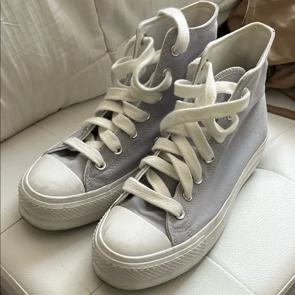 Converse White and Purple High-Top Platform Sneakers - Picture 4 of 7